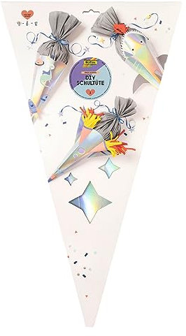 folia 92701 - Schultüte Bastelset SPACE SCHOOL, Bastelmaterial für eine Zuckertüte, gestaltbar als Hai, Space Dino oder Rakete, ca. 68 cm