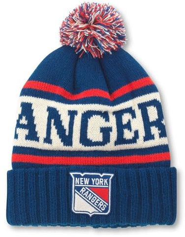 AMERICAN NEEDLE Offiziell lizenzierte NHL National Hockey League Team Pillow Line Knit Beanie Cap, New York Rangers (Königsblau/Elfenbein/Rot), Einheitsgr��e