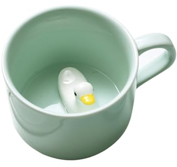 soulnioi Söt grön mugg 3D djur keramik kaffe te kopp med handtag, handgjord djurfigur 230 ml keramikkopp för kaffe, te, mjölk, present till födelsedagar/examen/alla hjärtans dag/bröllop (anka)