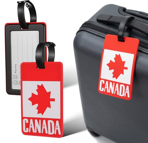 Lot de 2 étiquettes de bagage avec drapeau du Canada - Feuille d'érable - Bannière nationale - Drapeaux - Valise de voyage - Étiquettes de - Étiquettes d'identité pour femmes, hommes