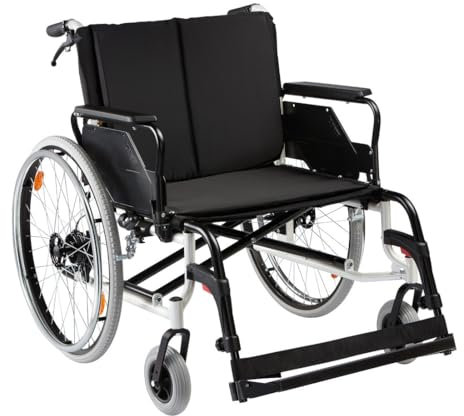 FabaCare Rollstuhl Caneo XL faltbar mit Trommelbremse, Schwerlast Rollstuhl aus Stahl, Transportrollstuhl faltbar, Faltrollstuhl, Standardrollstuhl, für schwere Personen bis 200 kg, Sitzbreite: 60 cm