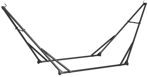 Outsunny Foldable Hammock Stand, Portable Hammock with Metal Frame, 2 in 1 Hammock Net Stand, Hammock Chair Stand with Carry Bag, Load Capacity 120kg, for Patio, Garden, Yard, Black