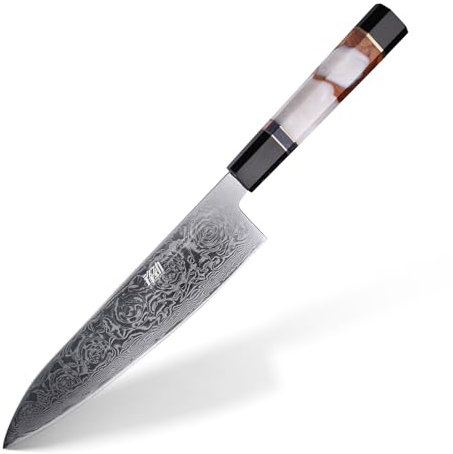 FINDKING 8-Zoll-Japanisches Kochmesser, Professionelles Gyuto-Küchenmesser, Scharf, Robust & Elegant, Damastmesser für den täglichen Gebrauch (BLACK-ROSE-Serie)