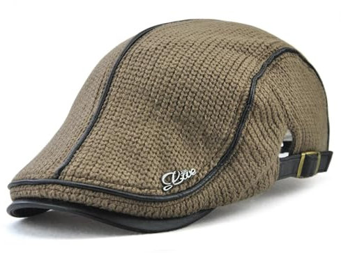 WOYUANSHA Barett Baskenmützen Für Herren Gestrickte Dicke Warme Mützen Unisex Männer Frauen Baskenmütze Schirmmütze Für Männliche Visier Flache Kappen Cabbie Hüte Einstellbar 56-60 cm Kaffee