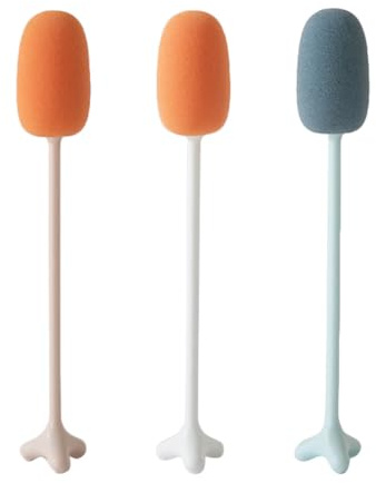minkissy 3Pcs Glass Cap Cleaning Brush for Glass Water Bottles Sponge Cleaning Brush with Long Handle Washing Tool for Bottle Glassware (Random Color)