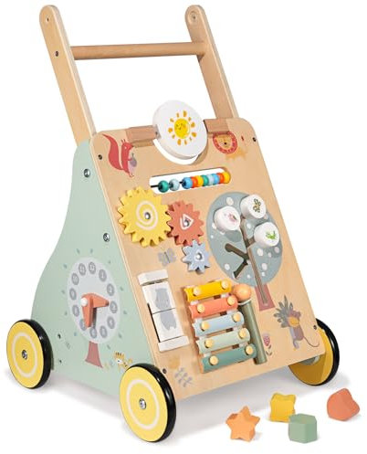 Baby Lauflernwagen Holz, Lauflernhilfe zum Holz, Montessori Spielzeug Multifunktion, Holzspielzeug Baby, Baby Walker Spielzeug für Kinder, Geschenk für Jungen und Mädchen