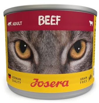 JOSERA Nassfutter Beef (6 x 200 g) | Adult | Premium Katzenfutter nass für ausgewachsene Katzen | Rind | mit Lachsöl | getreidefrei | gegen Harnsteinbildung & Haarballen | Alleinfutter | 6er Pack
