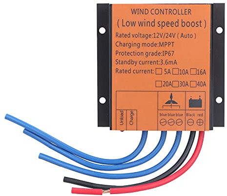 Gearwell Controlador para Aerogenerador 40A MPPT 12V/24V, Regulador con Pantalla LED para Sistemas de 100W-400W