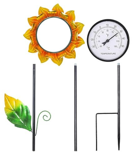 Sol trädgårdstermometer utomhustermometer, utomhustermometer för terrass, dekorativ termometer för utomhusbruk, solros metallstolstermometer, trädgårdsstavar metalldekoration för gräsmatta
