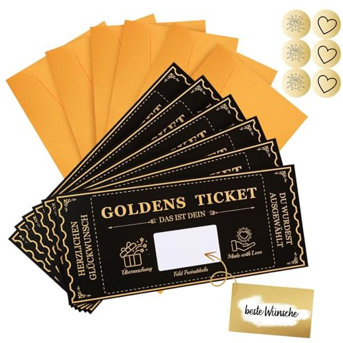 kodivenj Goldenes Ticket Gutschein, 6 Stück, Rubbelkarte zum Beschriften, Geburtstagskarte (D)