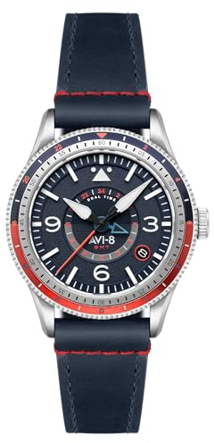 AVI-8 Orologio automatico Flyboy Airmaster GMT da uomo 40 mm con cinturino in pelle AV-4128, Cinturino