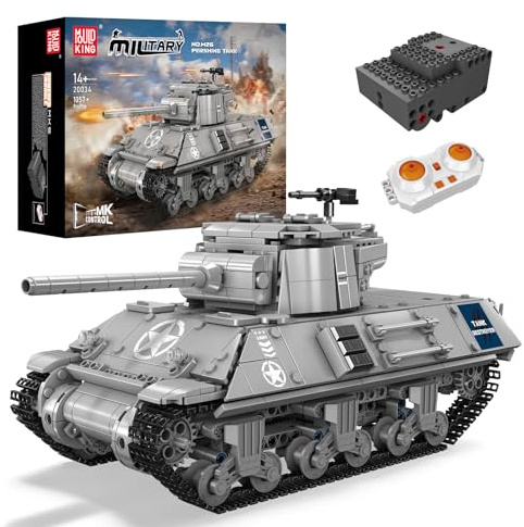 Mould King 20034 MOC M26 Panzer Klemmbausteine Bausatz Kit, Technik Ferngesteuerter Transporter Jagd Panzer mit Batterie und Sound, Bauklötze Bausatz für Jugendliche/Erwachsene (1057+ PCS)