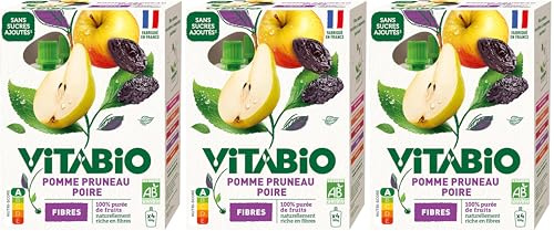 VITABIO - Gourdes Pomme Pruneau Poire - FIBRES - 4x100g - BIO (Lot de 3)