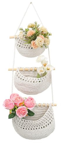 ZHDOKA 3 Tier Macrame Plant Hangers, Handmade Hanging Planter Indoor Wall Hanging Flowers Pot Nets, Jute Crochet Plant Holders for Outdoor Home Fence Decor, 31.25in (D)