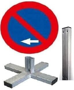 FERRETELIX® Señal Metálica Vial R-308g Prohibido Aparcar Izquierda con Poste 1,5 m y Cruceta
