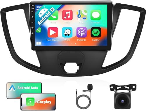 Autoradio Android 13 per Ford Transit Custom 2014-2019, Carplay wireless Android Auto, lettore multimediale touchscreen da 9 pollici supporto WLAN GPS Navi Bluetooth FM/RDS SWC+Telecamera