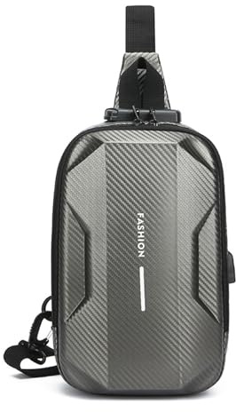 FANDARE Anti-Theft Sling Bag Men's Chest Pack Waterproof EVA Crossbody Bags with USB Boys Shoulder Bag Outdoor Travel Body Bag One-Strap Backpack Personal Flex Bag for Hiking Cycling Daypack Grey