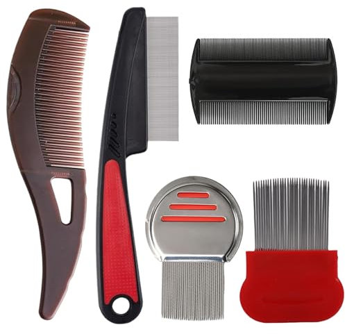 TELAIN 5 pezzi pettine in acciaio inox, pettine a denti fini per la cura del cuoio capelluto, pettine per psoriasi, pettine disintossicante, pettine per pidocchi – Spazzola multifunzionale per la