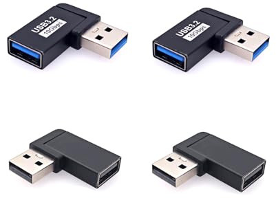 JZK 4 adaptadores USB A macho a hembra de 90 grados, en forma de L, USB 3.2 tipo A, para teléfonos, portátiles, banco de energía, disco duro (izquierdo + derecho)