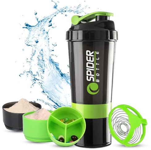 Active 100 Bottiglia shaker per proteine da 500 ml con scomparto extra, bottiglia shaker da palestra per uomini e donne, perfetta per frullati e integratori proteici (verde)