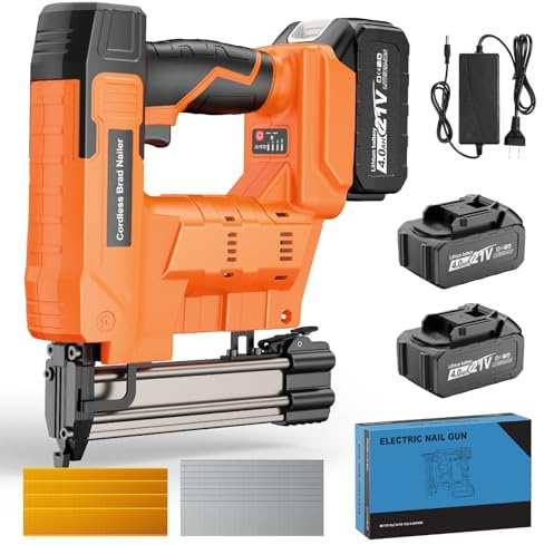 Nail Gun Cordless with Battery 4.0Ah× 2, 2-in-1 18 Gauge Brad Nailer & Stapler, Includes 1600 Nails/Staples, Dual Mode Electric Nailer for Woodworking, Home Repairs, DIY, Carpentry