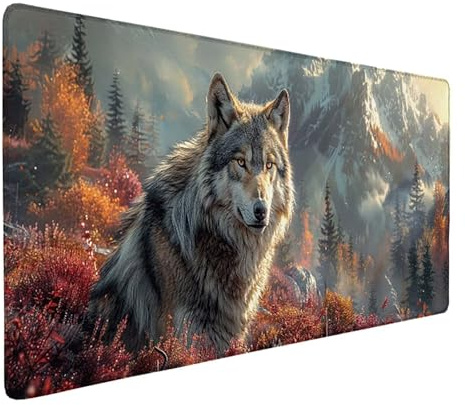 Tapis de Souris Gamer Jaune Tapis de Souris XXL 80 x 30 cm, Lavable Mouse Pad Loup Mousepad Base en Caoutchouc Antidérapant Surface Bords Cousus Accessoires Gaming pour Jeux et Bureau -ly250506