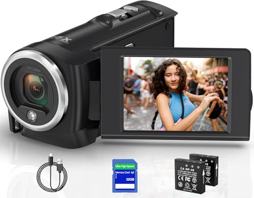 Caméscope 56MP 2.7K Caméra Vidéo Caméscope Zoom 16X Caméra Vlogging Caméra avec LED Remplissage Lumière de Remplissage Écran LCD 2.8 Pouces Comprend Carte SD 32 Go et 2 Batteries