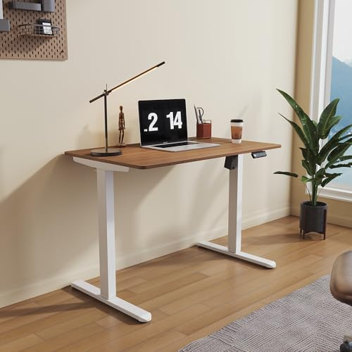 SONNI Elektriskt höjdjusterbart skrivbord, 100 x 60 cm, borstlös motor med 3 minnesfunktioner, anti-kollisionssystem, kabelhantering, ståsitsbord för hemmakontor, 60 kg lastkapacitet valnöt
