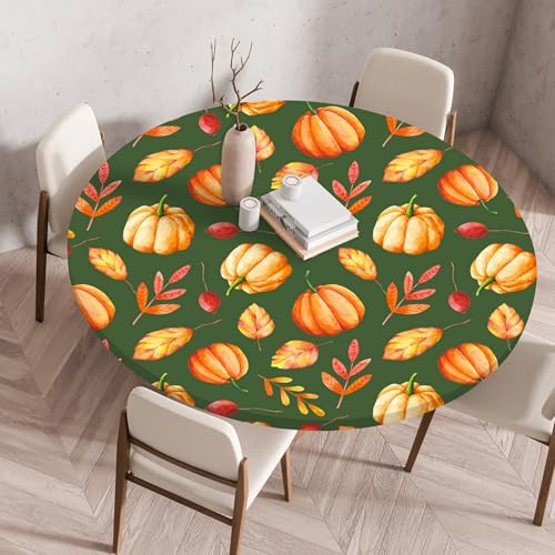 Odot Elastische Tischdecke Rund Ourdoor Tischdecke Abwaschbar Abwischbar Wasserdicht Gartentischdecken Tischtuch Schmutzabweisend für Garten Partys Kaffee, Halloween Kürbis (Herbst,80cm)