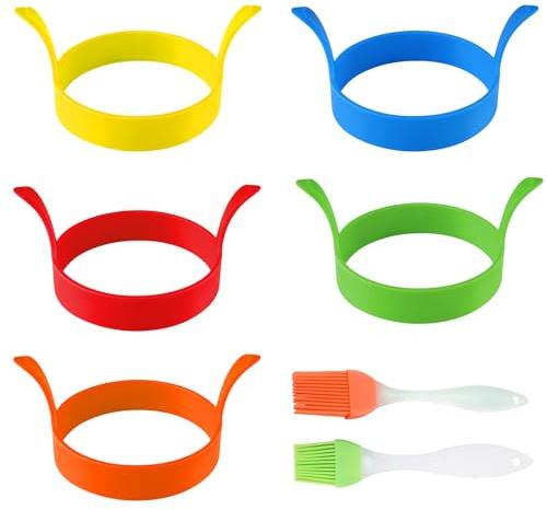 7 Piece Silicone Egg Rings for Frying, Non-Stick Fried Egg Ring Set, Perfect for Pancakes, Breakfast Sandwiches, and Mini Burgers, Food-Grade Material
