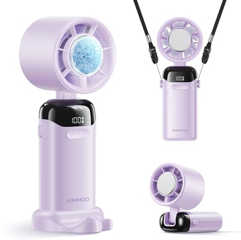 KIMMOO Handheld Portable Turbo Fan with Ice Cooler, Powerful 21000 RPM, Speed (1-199), Up to 14Hrs Cooling, Rechargeable Personal Fan, Small Pocket Hand Fans for Travel/Outdoor/Home/Office (Purple)