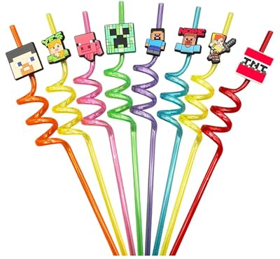 Fonyiunce 8 Pièce Paille Enfant 27cm, Reutilisable Straws Plastique Colorées Fêtes à Thème pour Halloween, Noël, Nouvel An, Mariages, Décorations de Tables de Fête