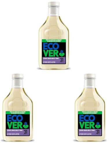 Ecover Lessive Liquide Noir et Foncé, Ravive Les Couleurs Foncées, Parfum Citron Vert et Lotus, 31 Lavages, 1.43L (Lot de 3)
