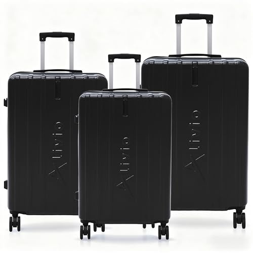 Alivio 3 Piece Hard-Shell Luggage Set with Secure Number Lock, 360 Spinner Wheels & 3-Step Telescopic Handle – Lightweight Travel Trolley Suitcase Set (Small/Medium/Large) (Black)
