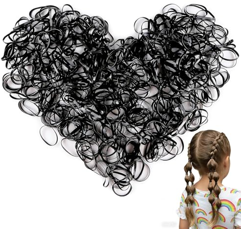 500 Pcs Black Thin Hair Elastics, Small Elastic Bands for Girls Hair, Mini Rubber Bands for Kids Braids & Wedding Hairstyles, Strong Hold Hair Bands
