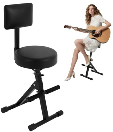 DAOHHFO Gitarrenhocker mit Rückenlehne, Klappbar, Höhenverstellbar Gitarrensitz mit Lehne, Stabiler Gitarrenhocker Verstellbarer Musikhocker für Gitarre oder Schlagzeug (1)
