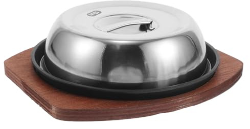 BESPORTBLE Poêle à Steak Antiadhésive en Fonte 19Cm Couvercle et Fond en Bois pour Barbecue et Usage Domestique Lot de 3