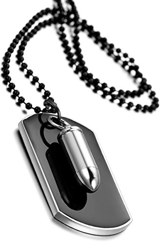 Cupimatch Dog Tag Halskette Herren: Militärischen Patronenhülse Gewehrkugel Kette Erkennungsmarken Armee Stil Anhänger mit 70cm Kugel Kette