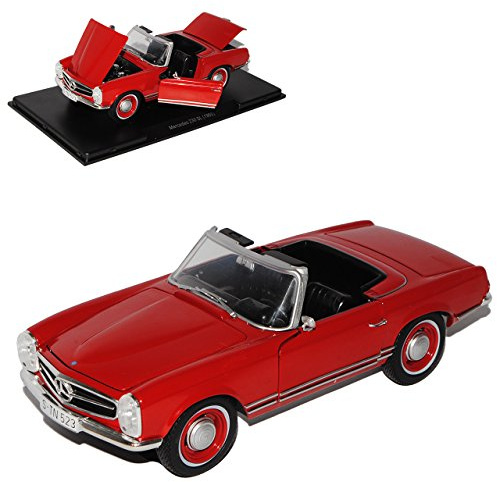 alles-meine.de GmbH Defekte Vitrine Mercedes-B 230SL Pagode Roadster Rot 1963-1971 W113 Mit Sockel und Vitrine 1/24 Modellcarsonline Modell Auto
