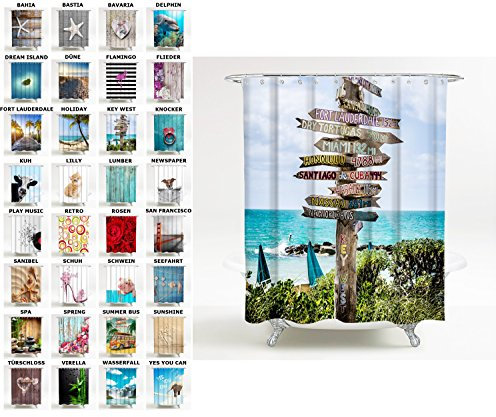 Sanilo Duschvorhang, viele schöne Duschvorhänge zur Auswahl, hochwertige Qualität, inkl. 12 Ringe, wasserdicht, Anti-Schimmel-Effekt (Key West)