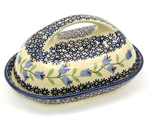 Original Bunzlauer Keramik-Butterdose für 250 g oval mit grossem Griff (Dekor Agnes)