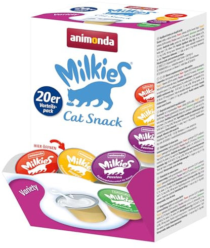 animonda Milkies Katzensnack mit Milch - Mix Variety (4 x 20 Cups á 15 g), portinierte Milch Katzensnacks für erwachsene Katzen
