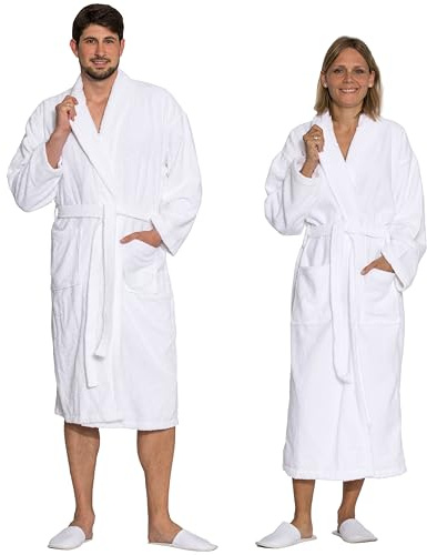 ZOLLNER Bademantel lang - hautfreundlich und super saugstark - für Damen und Herren - Baumwolle - Größe M - weiß - waschbar bis 95°C - Hotelqualität - Oeko Tex® zertifiziert