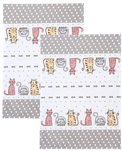 SPOTTED DOG GIFT COMPANY 2er Set Geschirrtücher Küchentücher Trockentücher Küche aus 100% Baumwolle 50 x 70 cm, niedliches und farbenfroh Katzen-Motiv Katze Geschenk für Katzenliebhaber und Köche
