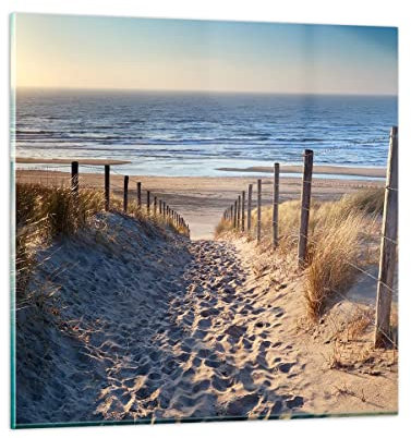 Bilder auf Glas 40x40cm Glasbild Meer Strand Düne Klein Wanddeko Bild im Glas Schlafzimmer Küche Deko Wandbilder Dekoration Wohnzimmer Modern Wall Decor Glasdruck Wand Kunstdruck Art GAC40x40-3612