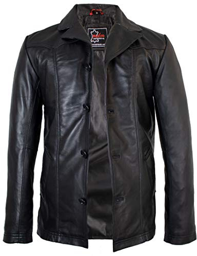 MDM Chaqueta de piel para hombre de piel de cordero suave de napa Negro L