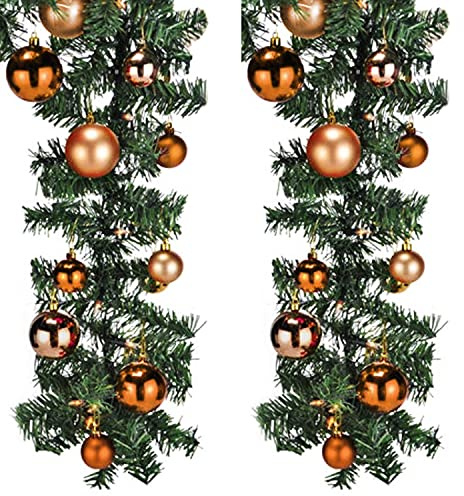 XL Weihnachtsbeleuchtung Girlande beleuchtet Tannengirlande 70 LED Lichterkette 540 cm Weihnachten innen und außen inkl. 30 Baumkugeln Orange
