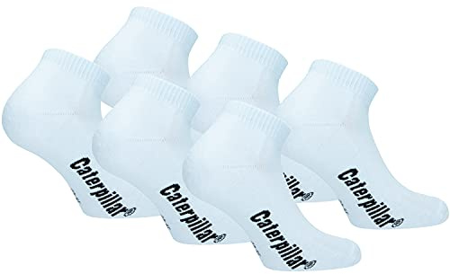 Caterpillar Sport Sneakers 6 Pares Calcetines Deportivos Altura Tobillo, Puño Confortable, Algodón, Suela Acolchada (Blanco, 43-46)