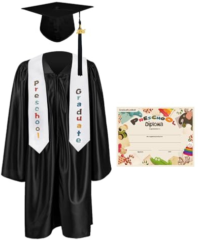 GraduationMall Examen Keps och Klänning Stola Certifikat Paket för Barn 2025 Barnkammare Kindergarten Examenshatt - Svart