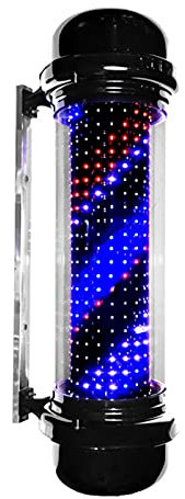 SWOZ Poste De Barbero Lámpara De Pared para Exteriores con Luz LED Giratoria para Peluquería De 71 Cm con Rayas Rojas Blancas Y Azules, Adecuada para Salones De Belleza Y Peluquerías,Red White Blue